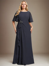 A-line Scoop Floor-Length Chiffon Mother of the Bride Dress With Cascading Ruffles Beading Sequins